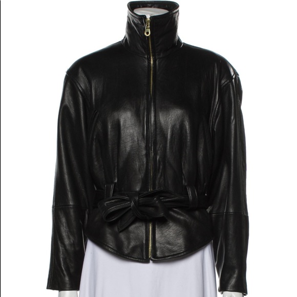Andrew Marc Black Leather Belted biker jacket. - Picture 5 of 5